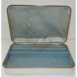 Vintage Jewelry Box Butterflies Off-White Travel Farrington 1950s Flowers Texol